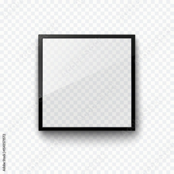 Obraz Screen or photo frame isolated on transparent background. Realistic square picture, photograph border. Vector glass black photoframe, display