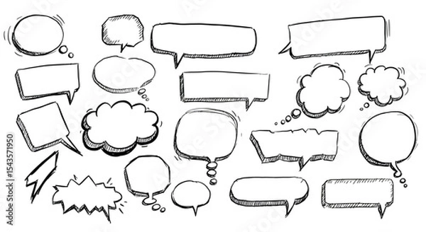 Fototapeta An Illustration of Speech Bubbles and Thought Clouds in Various Shapes Styles and Sizes Showing Communication and Creative Expression Concepts
