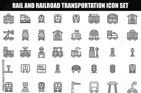 Obraz Rail and Railroad Transportation Icon Set – Adjustable Line Weight Vector Collection of Trains and Railway Elements