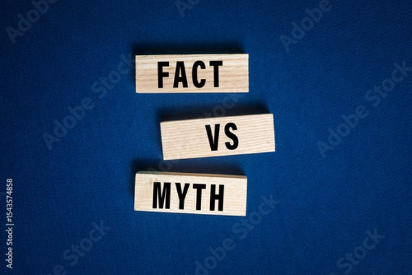 Fototapeta myths and facts words text message on wooden blocks on dark blue background