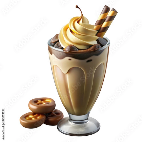 Obraz Delicious chocolate caramel milkshake isolated on transparent background