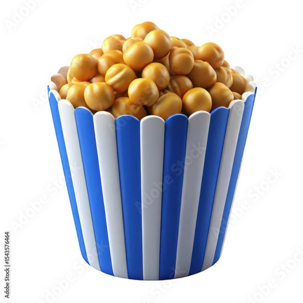 Obraz Roasted soybeans in blue striped bucket isolated on transparent background