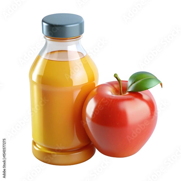 Obraz Apple juice bottle and apple isolated on transparent background