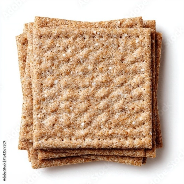 Fototapeta Stack of crispy whole wheat crackers, perfect for a healthy snack or light meal.  Close-up studio shot showing the texture and detail of the crackers. 