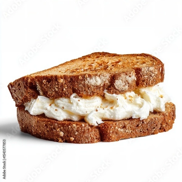 Fototapeta A close-up shot of a delicious sandwich filled with a creamy ingredient on toasted bread. The bread is perfectly toasted and the filling looks soft and fluffy