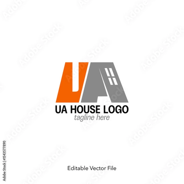 Fototapeta UA logo icon. House logo design, window logo. Creative real estate logo combining initials and a house shape with window detail, architect or construction brand