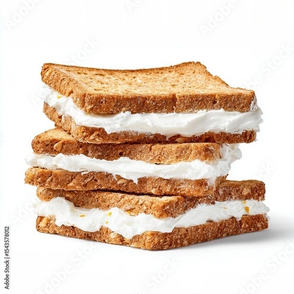 Fototapeta A stack of bread with a creamy filling, a simple yet appealing culinary treat