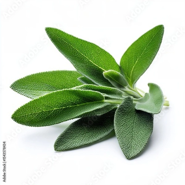 Fototapeta Fresh green sage leaves. A close-up view of the vibrant leaves highlights their texture and detail