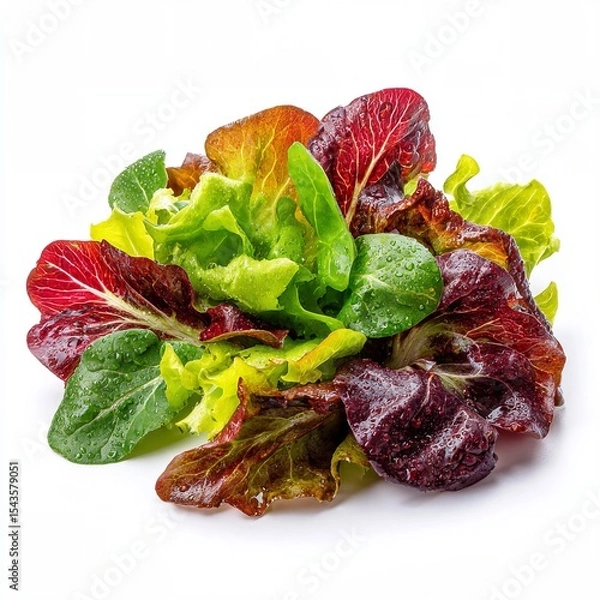 Fototapeta A vibrant mix of fresh, colorful salad leaves, ready for a healthy meal. The salad leaves showcase a variety of greens and reds, with some wet spots