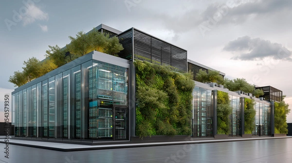 Obraz Futuristic Eco-Friendly Blockchain Data Center with Green Technology


