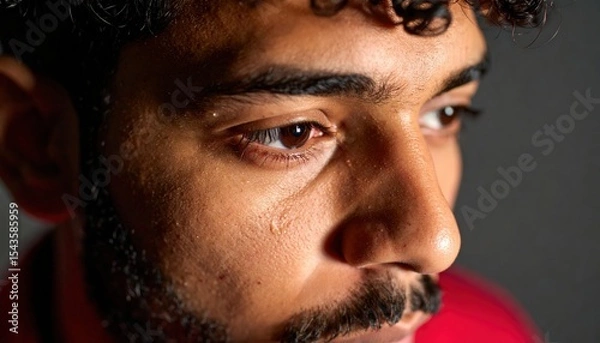 Fototapeta Reflective Gaze: A close-up portrait of a person with captivating gaze, the subject reveals an internal world of introspection and contemplation.