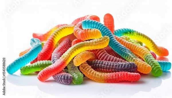 Obraz colorful pile of rainbow sour gummy worms isolated on white background