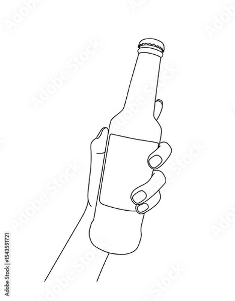 Obraz Bottle in hand line art vector illustration