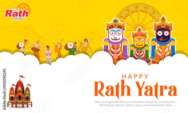 Obraz chariot of Lord Jagannath, Balabhadra and Subhadra on annual Rathayatra in Odisha festival background