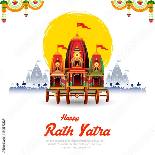 Obraz chariot of Lord Jagannath, Balabhadra and Subhadra on annual Rathayatra in Odisha festival background