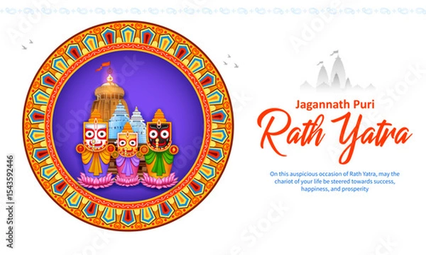 Obraz Lord Jagannath, Balabhadra and Subhadra on annual Ratha Yatra in Odisha festival background