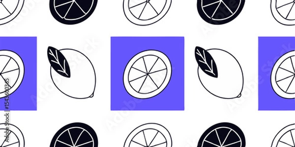 Obraz Seamless lemon pattern  modern citrus fruit vector design in minimalist line art style