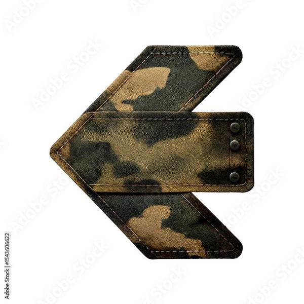 Fototapeta Arrow made from military camouflage fabric. Army-style concept. A theme of war and soldiers