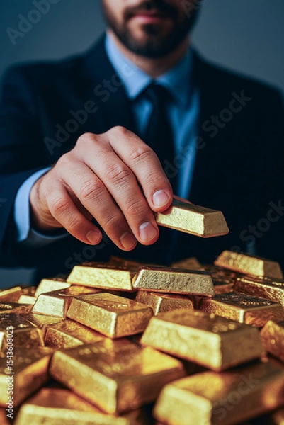Obraz Hand Picking Gold Bar from Stack