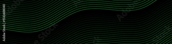 Fototapeta Abstract background with lines and waves. Web banner size. Element for design isolated. Vector background for brochure, booklet, flyer, poster. Green and black gradient