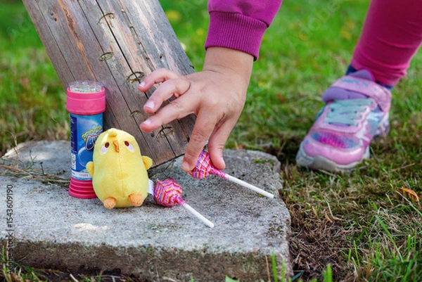 Obraz A childish composition of a little girl's belongings that she usually carries with her to the playground