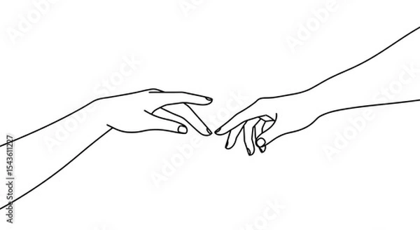 Fototapeta Continuous line drawing of two hands touching vector illustration