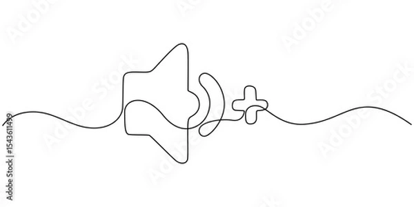 Fototapeta Sound volume plus continuous one line drawing, Media Thin Line Icon - Editable Stroke.