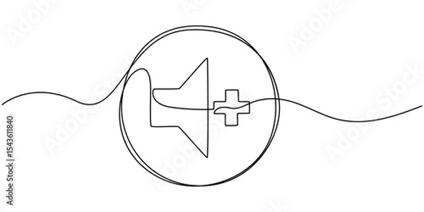 Fototapeta Sound volume plus continuous one line drawing, Media Thin Line Icon - Editable Stroke.