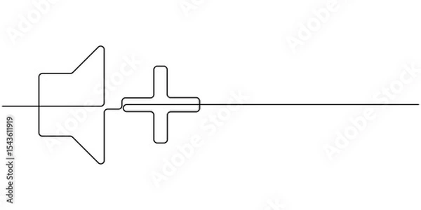 Fototapeta Sound volume plus continuous one line drawing, Media Thin Line Icon - Editable Stroke.