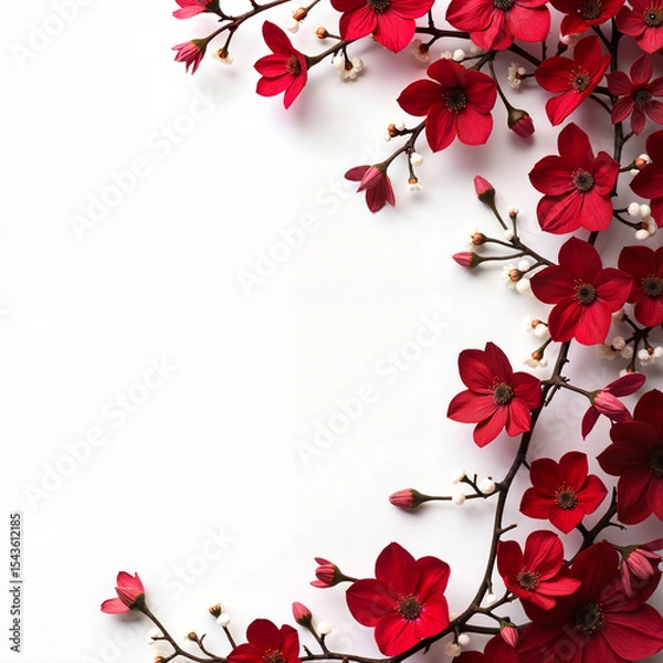 Obraz Floral frame in romantic style with deep red roses and ivy in white tones for invitations and celebrations [with copy space]