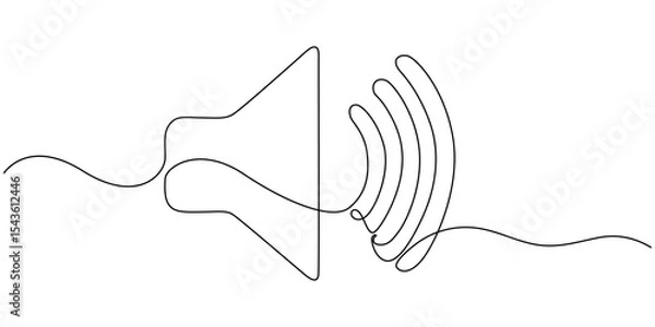 Fototapeta Continuous one line art drawing of speaker Sound volume linear icon, Sound volume speaker continuous one line drawing, Continuous one line drawing of horn speaker signs and symbol for announcement