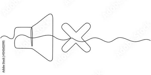 Fototapeta mute Sound volume speaker continuous one line drawing, Mute Button Line Icon Design with Editable Stroke