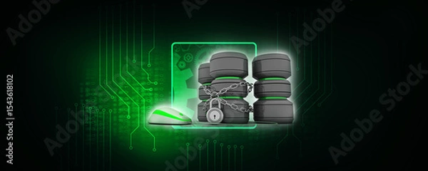 Obraz 3d rendering Database storage data base protected lock connected mouse