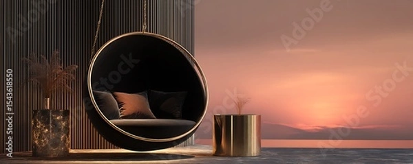 Fototapeta interior swing background swing hanging from the roof in different unique style and in different technological background 