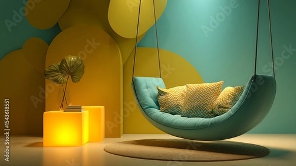 Fototapeta interior swing background swing hanging from the roof in different unique style and in different technological background 