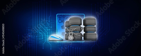 Obraz 3d rendering Database storage data base protected lock connected mouse