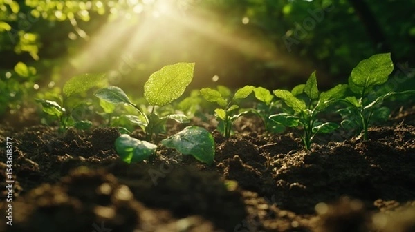 Fototapeta Sunlight on emerging plants