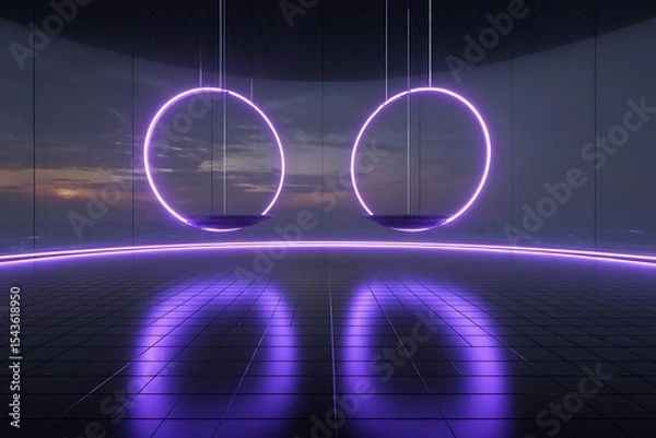 Fototapeta interior swing background swing hanging from the roof in different unique style and in different technological background 