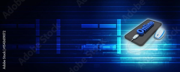 Fototapeta 3d online On-line connected mouse in mobile phone