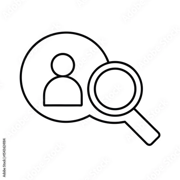 Fototapeta Recruitment and hiring concept illustrated by a line art icon of a person and magnifying glass