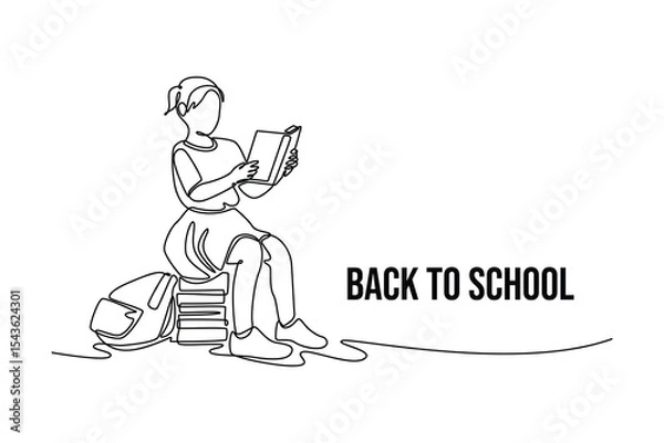 Fototapeta Back to school concept. Single line draw design. Vector graphic illustration