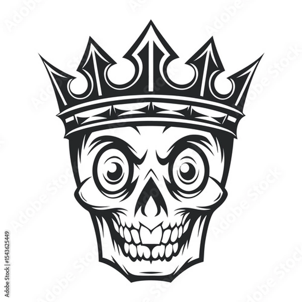 Fototapeta Monochrome King Skull Illustration: Vector drawing of a crowned skull with intricate line work for graphic design, tattoo design, or illustration use on white background.
