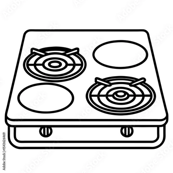 Fototapeta Dual-Burner Induction Cooktop – Top-Down Line Drawing