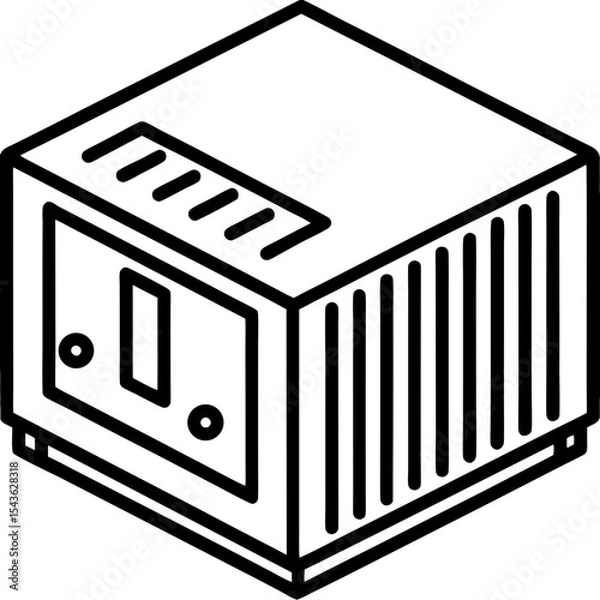 Fototapeta Voltage Stabilizer Unit with Display and Ports – Line Art Illustration