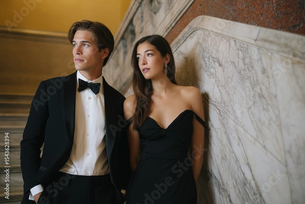 Obraz Elegant couple poses at a formal event in a classic building