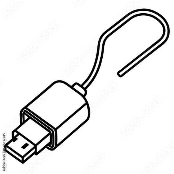 Fototapeta Type-C USB Charger with Visible Cable Tip – Line Drawing Illustration