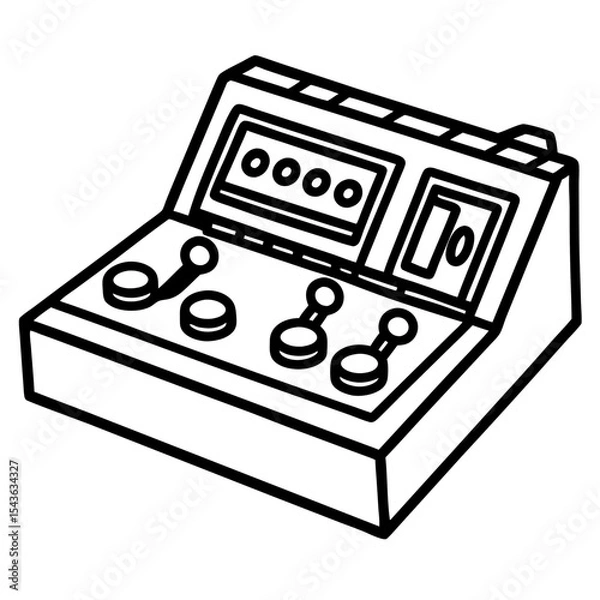 Fototapeta Control Switchboard Panel with Buttons and Indicators – Line Art Illustration