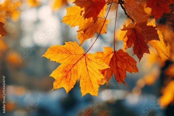 Obraz Autumn Maple Leaf on a Tree Branch