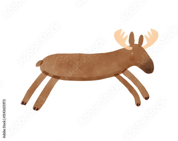 Obraz Nursery Vector Art with Cute Moos.Funny Hand Drawn Print with Cartoon of Moose on a White Background.Woodlan Animal.Infantile Drawing-like Funny Buck.