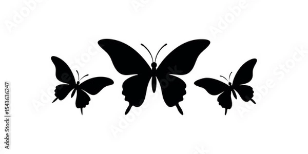 Fototapeta Elegant Silhouette of Three Butterflies A Simple, Yet Striking Vector Graphic Design